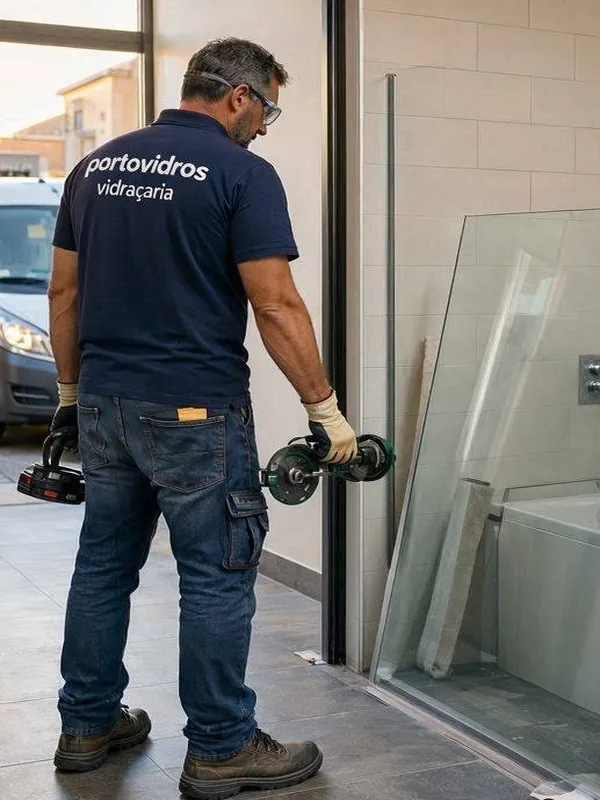 Instaladores especializados preparando instalação de box temperado