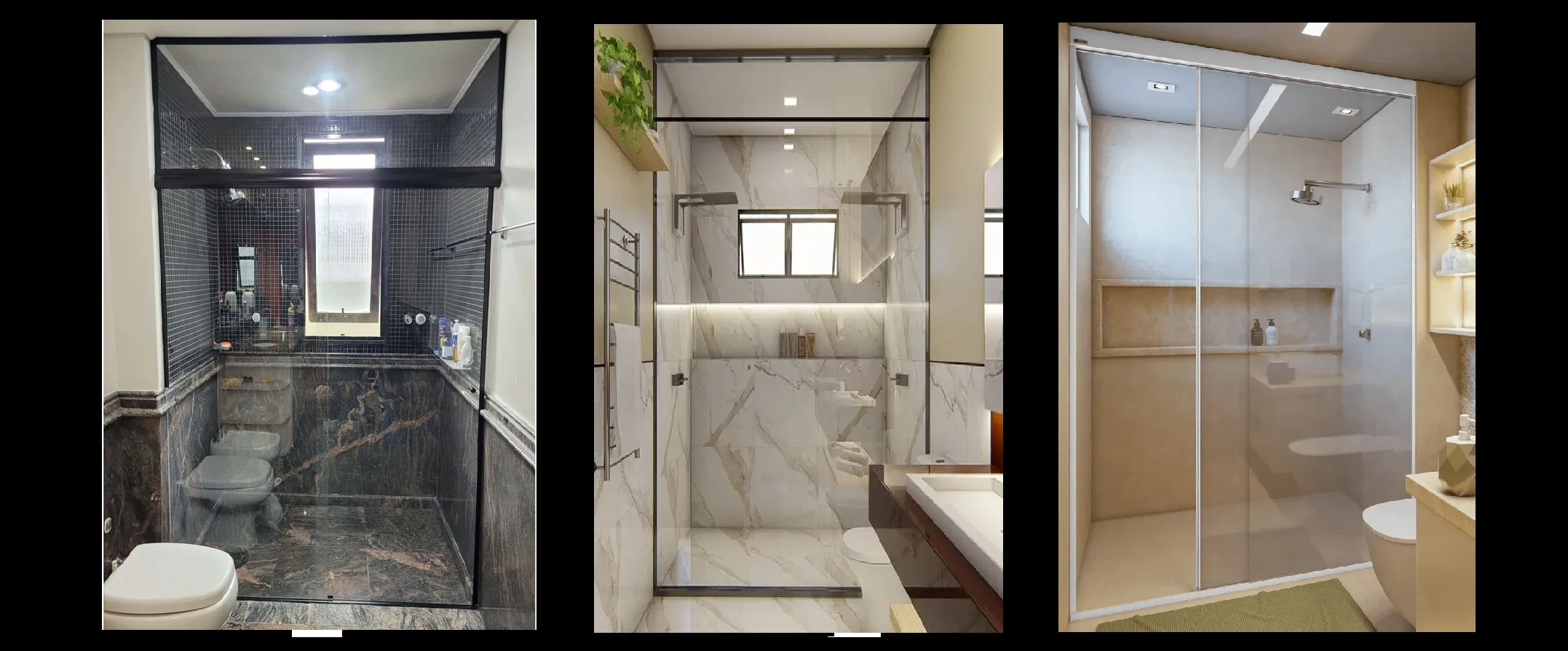 Box de vidro até o teto com design moderno instalado em banheiro residencial em Porto Alegre